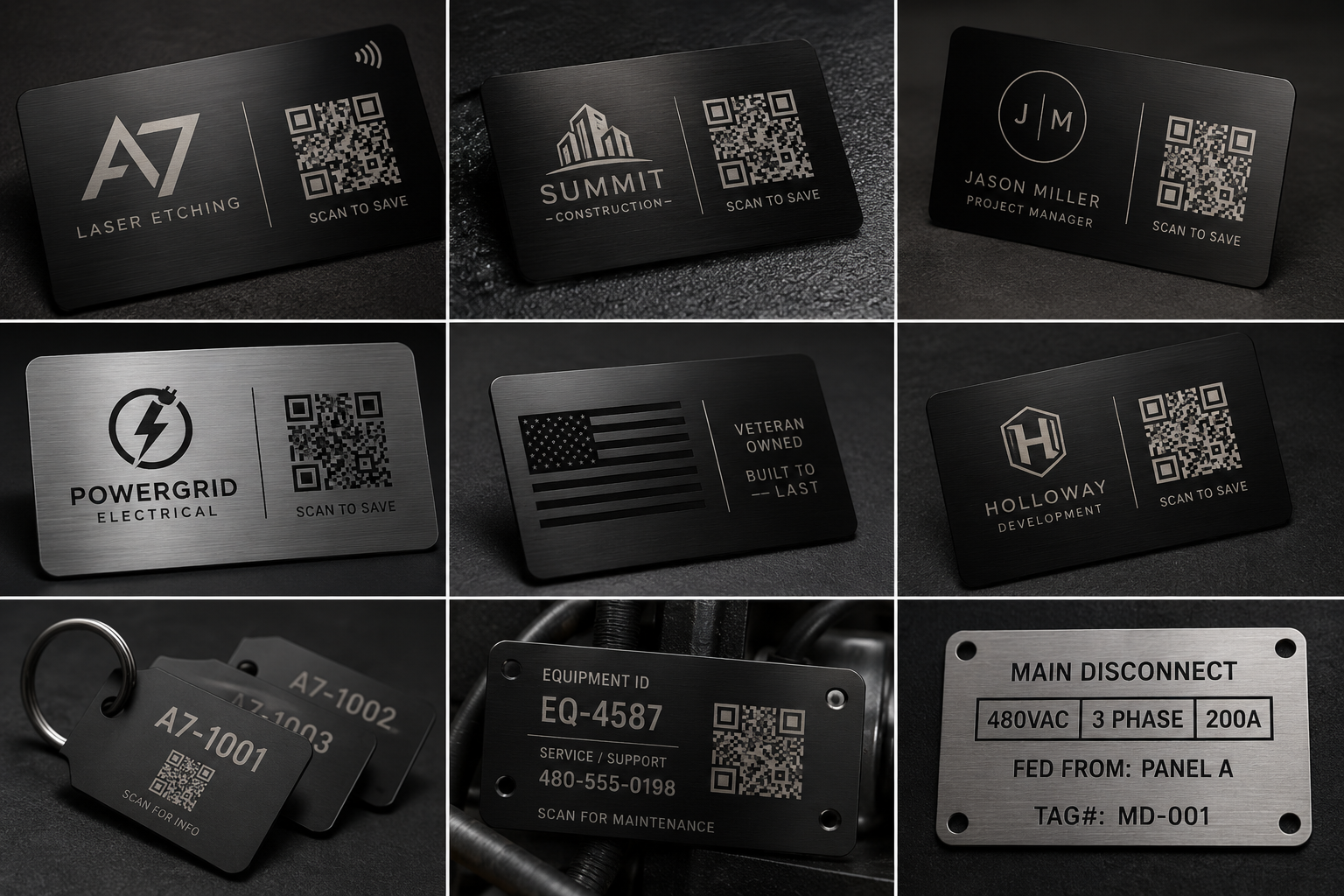 Metal QR cards and asset tag examples